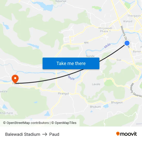 Balewadi Stadium to Paud map