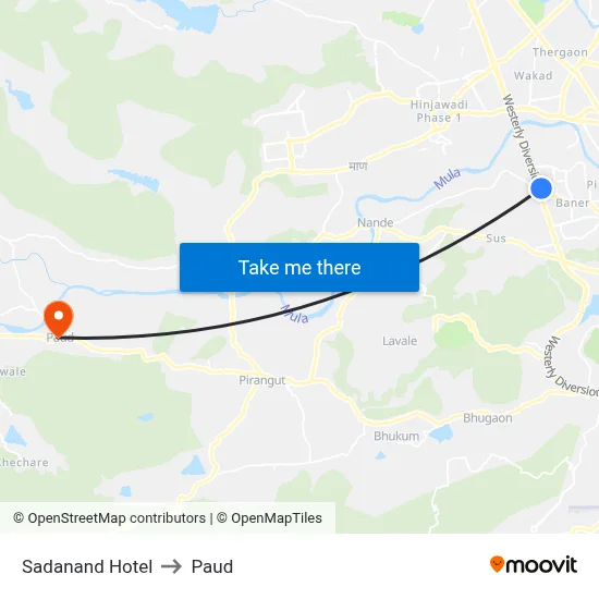 Sadanand Hotel to Paud map