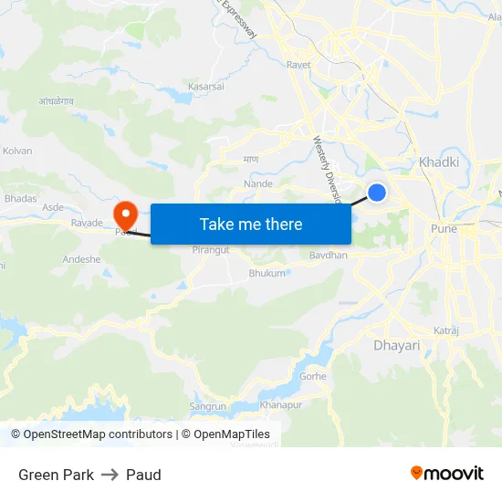 Green Park to Paud map