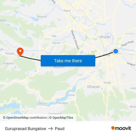 Guruprasad Bungalow to Paud map