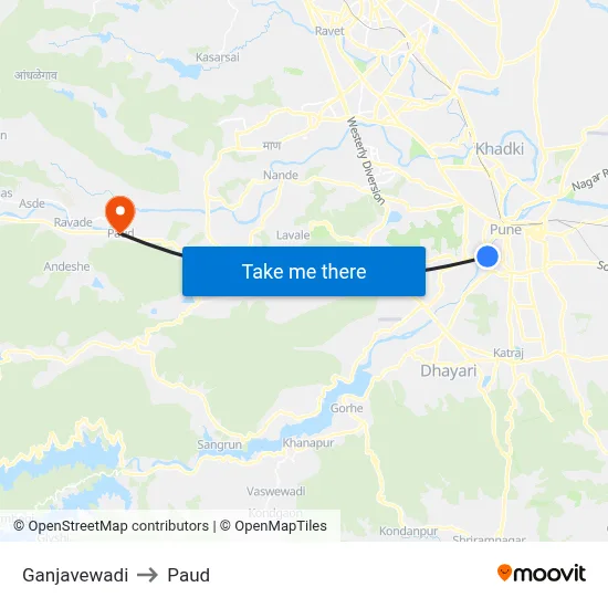 Ganjavewadi to Paud map