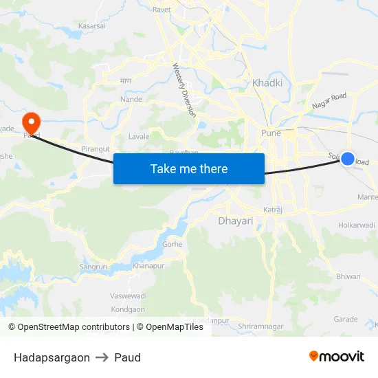 Hadapsargaon to Paud map