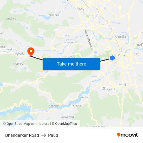 Bhandarkar Road to Paud map