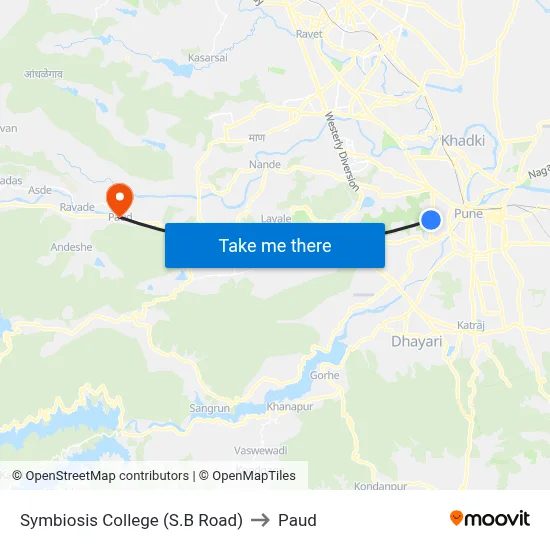 Symbiosis College (S.B Road) to Paud map