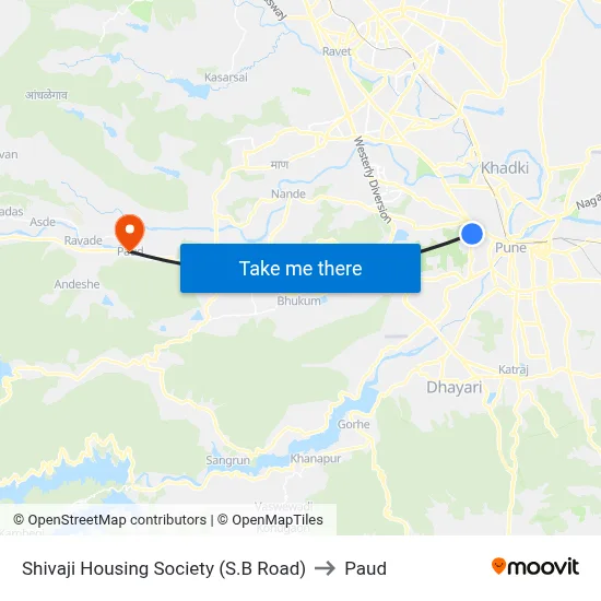 Shivaji Housing Society (S.B Road) to Paud map