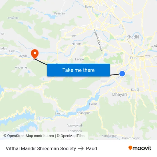 Vitthal Mandir Shreeman Society to Paud map