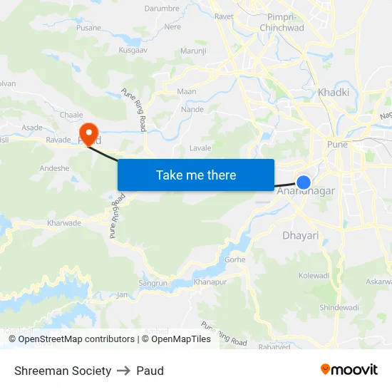 Shreeman Society to Paud map