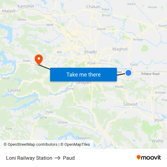 Loni Railway Station to Paud map