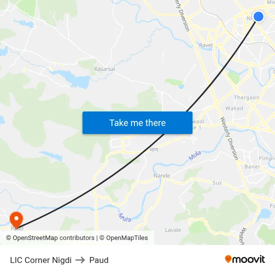LIC Corner Nigdi to Paud map