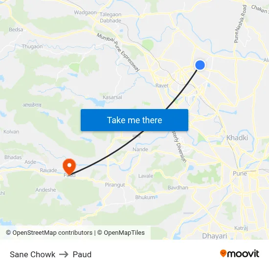 Sane Chowk to Paud map
