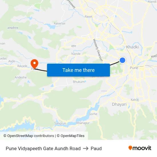 Pune Vidyapeeth Gate Aundh Road to Paud map