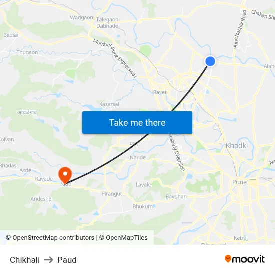 Chikhali to Paud map