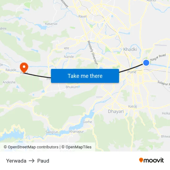 Yerwada to Paud map