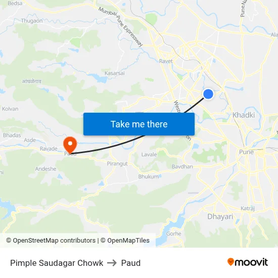 Pimple Saudagar Chowk to Paud map