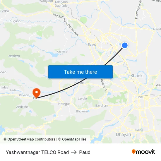 Yashwantnagar TELCO Road to Paud map