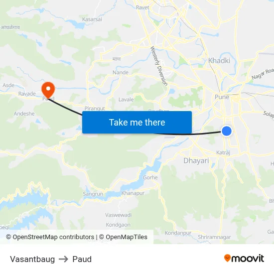 Vasantbaug to Paud map
