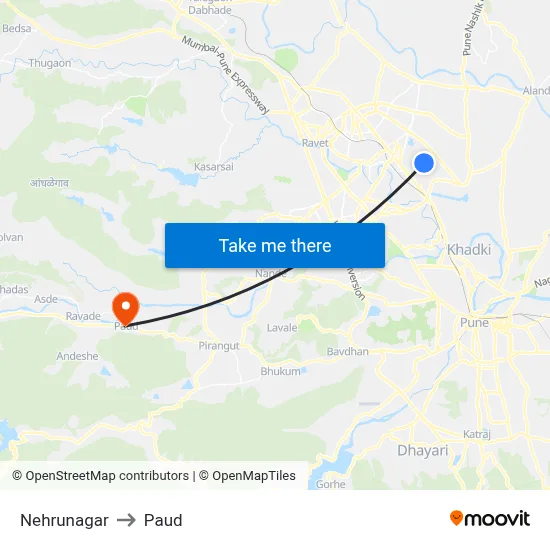 Nehrunagar to Paud map