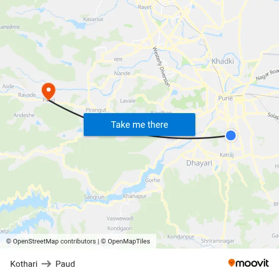 Kothari to Paud map