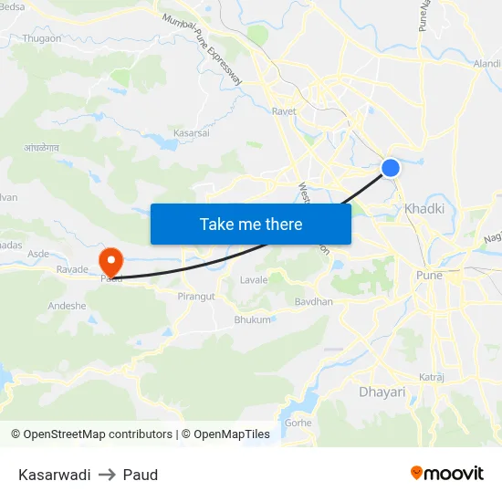 Kasarwadi to Paud map