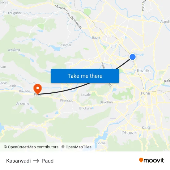 Kasarwadi to Paud map
