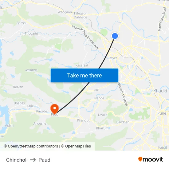 Chincholi to Paud map