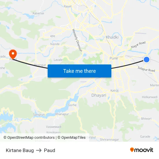Kirtane Baug to Paud map