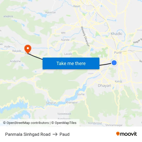 Panmala Sinhgad Road to Paud map