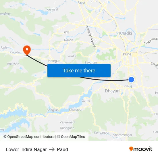 Lower Indira Nagar to Paud map