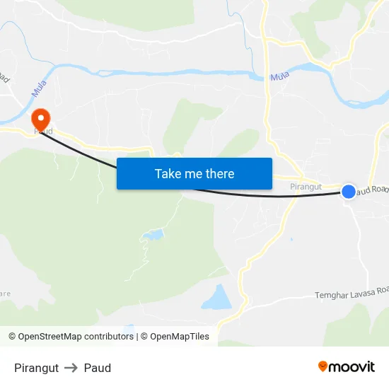 Pirangut to Paud map