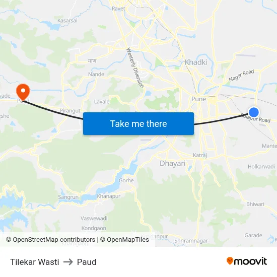 Tilekar Wasti to Paud map