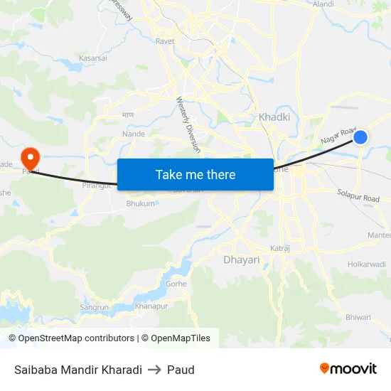 Saibaba Mandir Kharadi to Paud map