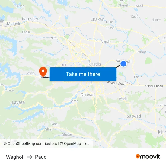 Wagholi to Paud map