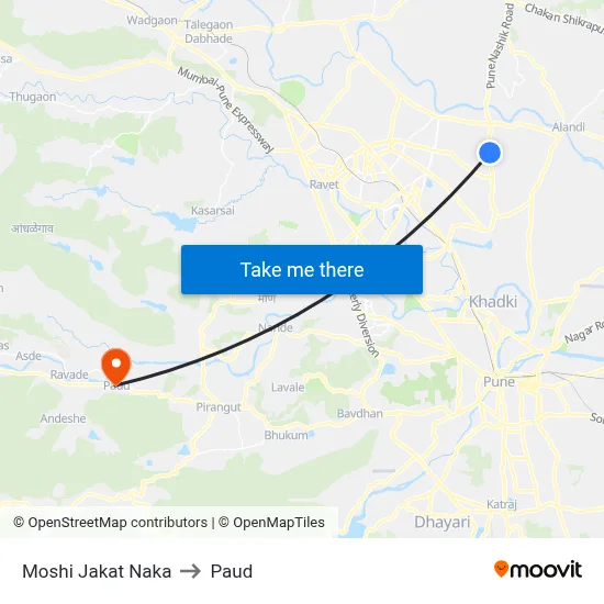 Moshi Jakat Naka to Paud map