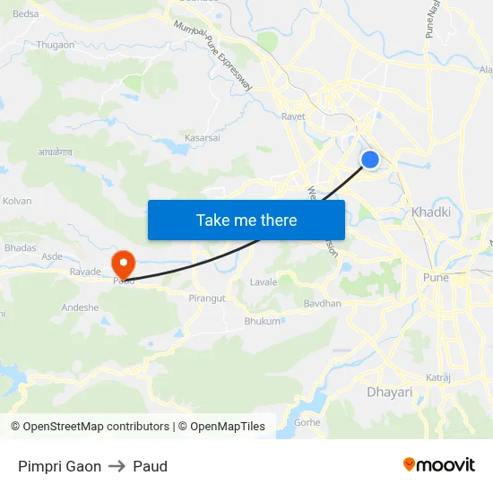Pimpri Gaon to Paud map