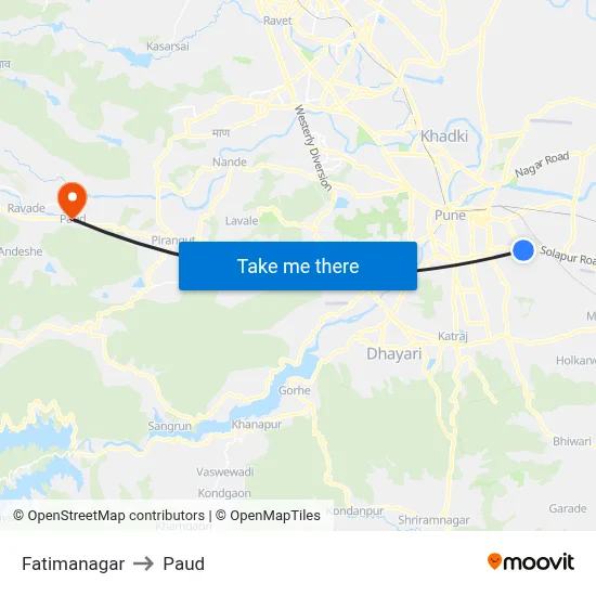 Fatimanagar to Paud map