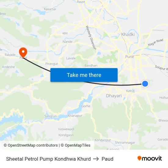 Sheetal Petrol Pump Kondhwa Khurd to Paud map