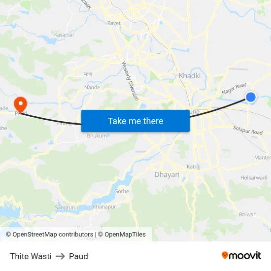 Thite Wasti to Paud map