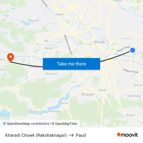 Kharadi Chowk (Rakshaknagar) to Paud map