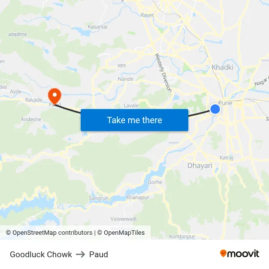 Goodluck Chowk to Paud map