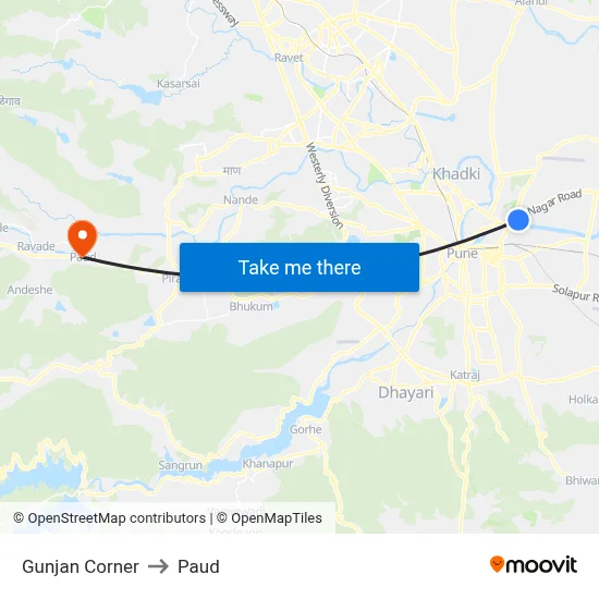 Gunjan Corner to Paud map