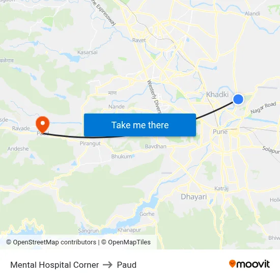 Mental Hospital Corner to Paud map