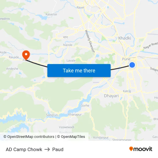AD Camp Chowk to Paud map