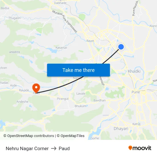 Nehru Nagar Corner to Paud map
