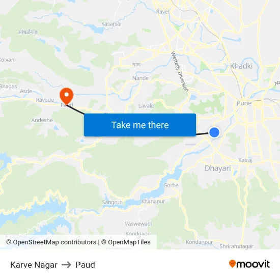 Karve Nagar to Paud map