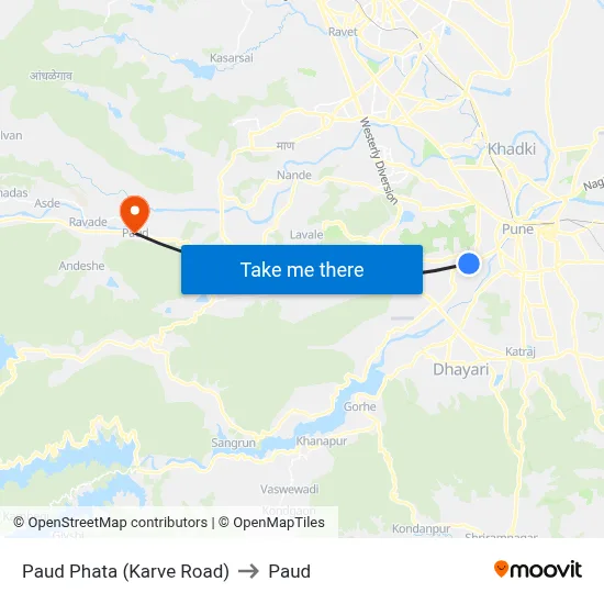 Paud Phata (Karve Road) to Paud map