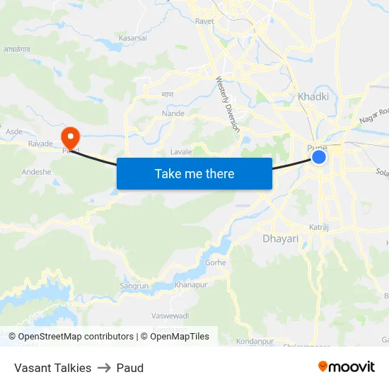 Vasant Talkies to Paud map