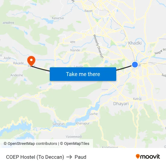 COEP Hostel (To Deccan) to Paud map