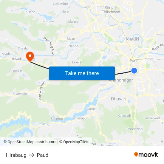 Hirabaug to Paud map