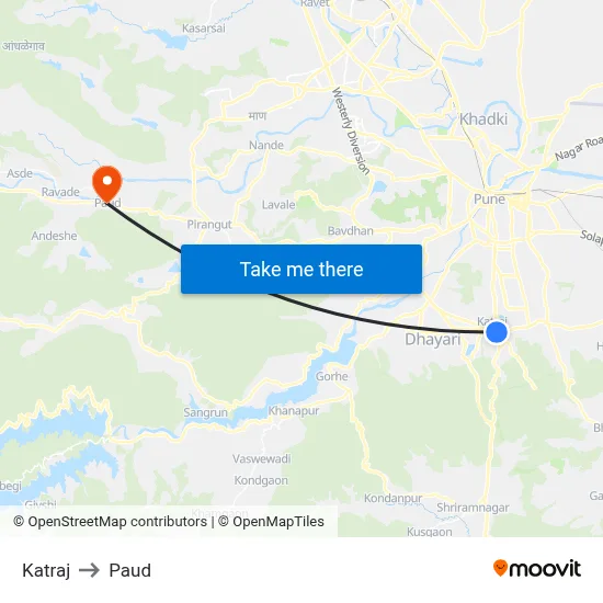 Katraj to Paud map