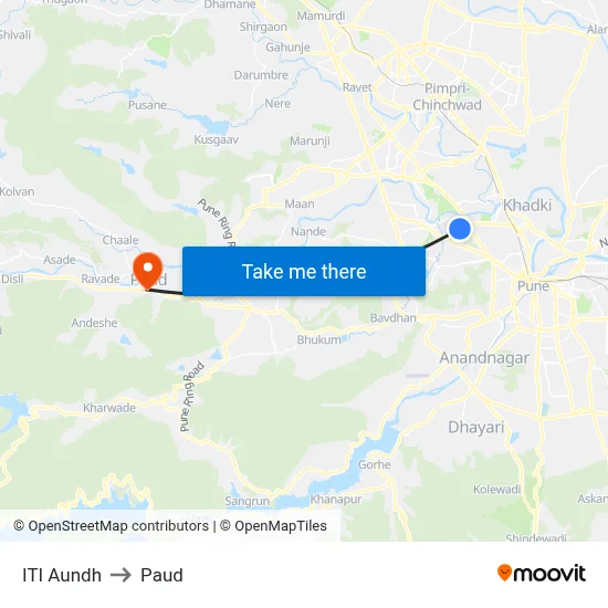 ITI Aundh to Paud map